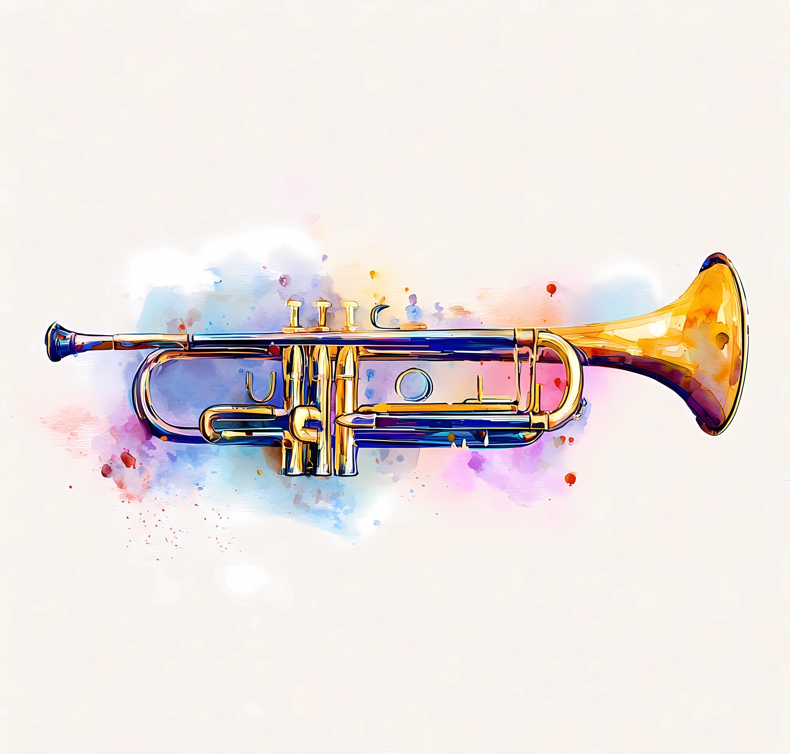 Watercolor Trumpet Wall Art Bundle: Jazz Music Decor (PNG & JPG