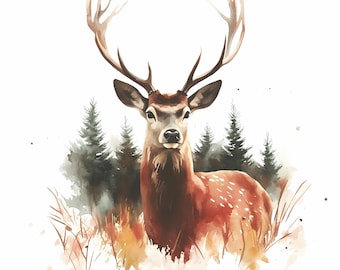 Aquarell-Hirsch-Cliparts, Waldhirsch-PNG-Bilder (Digitaler Download, 202)