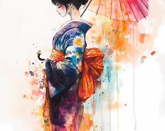 Watercolor Geisha Clipart Bundle: Japanese Scenery Digital Download PNG, 143