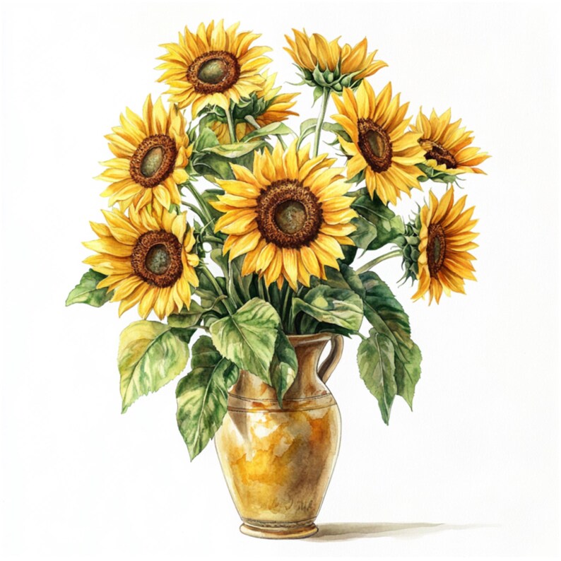 Watercolor Sunflowers Clipart Vase Floral PNG Bundle digital Download watercolor-sunflowers-clipart-vase-floral-png-bundle-digital-download