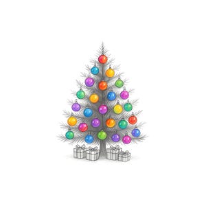 Christmas Tree Clipart Bundle with Ornaments, Black White Xmas Trees with Colorful Baubles, PNG JPG, Holiday Decor Clip Art, Crafts, Cards