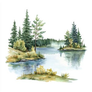 8 Lake Landscape Clipart, Lake Sunrise, Lake Printable Watercolor Wall Art clipart, High Quality PNGs, High Resolution, Paper craft