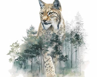 Watercolor Lynx Clipart Bundle: Forest Animal PNG JPG Illustrations (Commercial Use OKAY