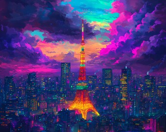 Watercolor Futuristic City Clipart: Night City PNG (Digital Download)