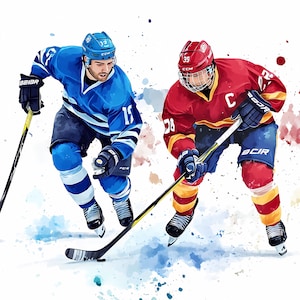 11 Clipart di hockey su ghiaccio, Giocatore di hockey su ghiaccio, Clipart di hockey ad acquerello stampabile, PNG di alta qualità, Download digitale, Carta artigianale,