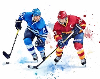 11 Ice Hockey Clipart, Ice Hockey player, Printable Watercolor Hockey clipart, High Quality PNGs, Digital download, Paper craft,