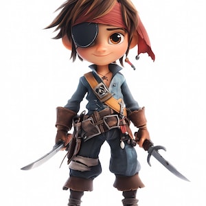 8 imágenes prediseñadas de acuarela de niño pirata, imágenes prediseñadas de niño pirata lindo, imágenes imprimibles de niños piratas de dibujos animados, descarga de álbumes de recortes para niños pequeños piratas