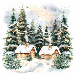 Pacchetto di clipart natalizie ad acquerello: illustrazioni invernali accoglienti (download digitale, uso commerciale)