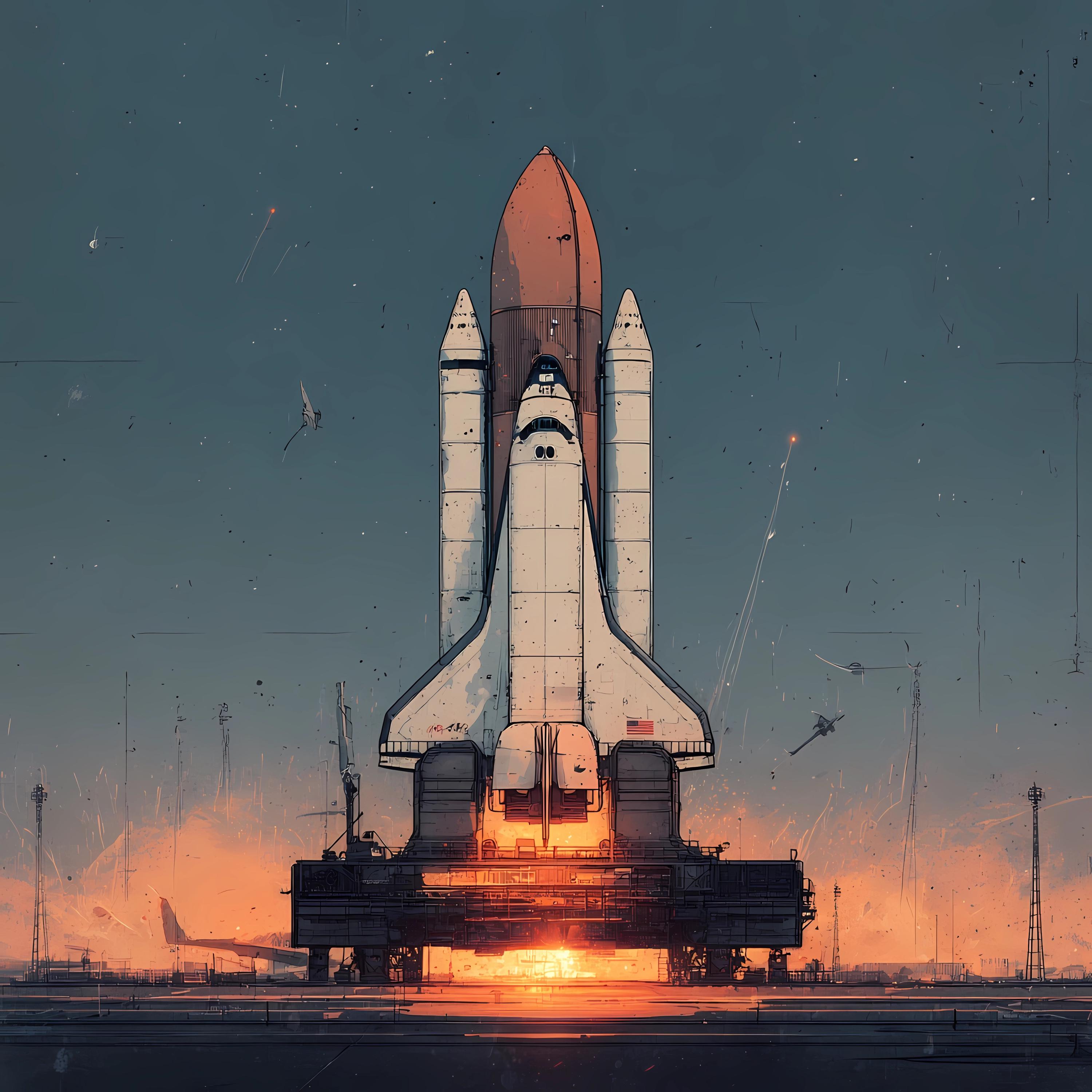 Watercolor Space Shuttle Art Bundle: Rocket Launch, Cosmic Sky, Digital ...