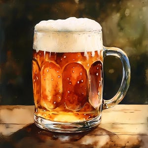 Vintage German Beer Stein Wall Art Bundle, Rustic Pub Scene Amber Beer Glass Print - Bavarian Beer Mug Decor, Oktoberfest Bar Kitchen Poster