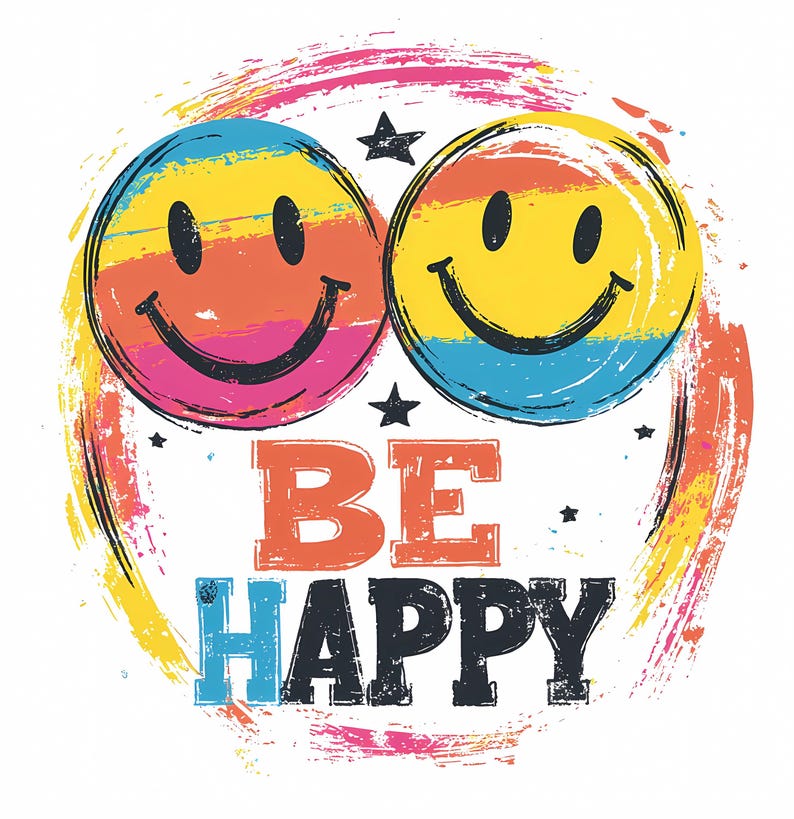 Watercolor Smiley Face Clipart: Be Happy PNG Bundle (digital Download ...