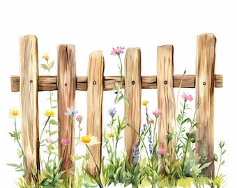 Rustic Garden Gate Clipart Set of 8 Bundle, Watercolor Garden Gate and Flowers Clipart High Quality PNGs Instant Download Paper Craft