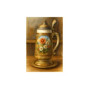Vintage German Beer Stein Wall Art, Watercolor Beer Mug Clipart, Bavarian Beer Glass Print, Oktoberfest Beer Illustration, Rustic Pub Decor