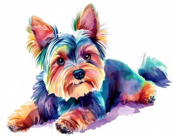 Conjunto de Clipart Divertido de Yorkshire Terrier em Aquarela, Download Digital para Scrapbooking de Animais de Estimação