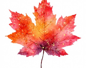 Watercolor Maple Leaf Clipart: Autumn Gold Glitter Leaves, PNG JPG Digital Download, 1010