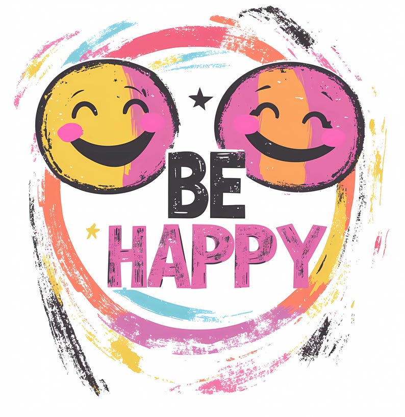 Watercolor Smiley Face Clipart: Be Happy PNG Bundle (digital Download ...