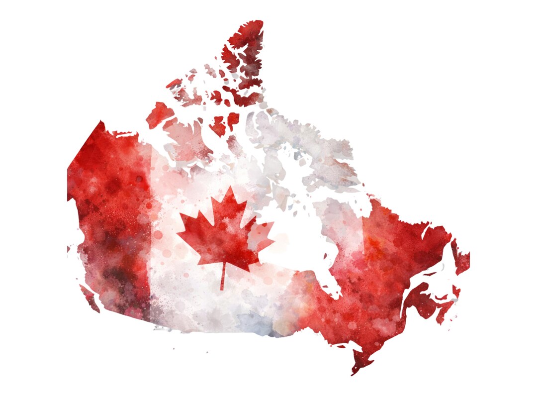 iCanvas Canada Maple Leaf Watercolor Map by Michael Tompsett
