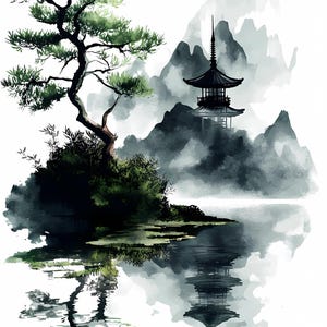 Aquarelle Temple chinois Clipart, aquarelle Asie montagne Clipart, Clipart Temple, PNG de haute qualité, fabrication de cartes, téléchargement numérique