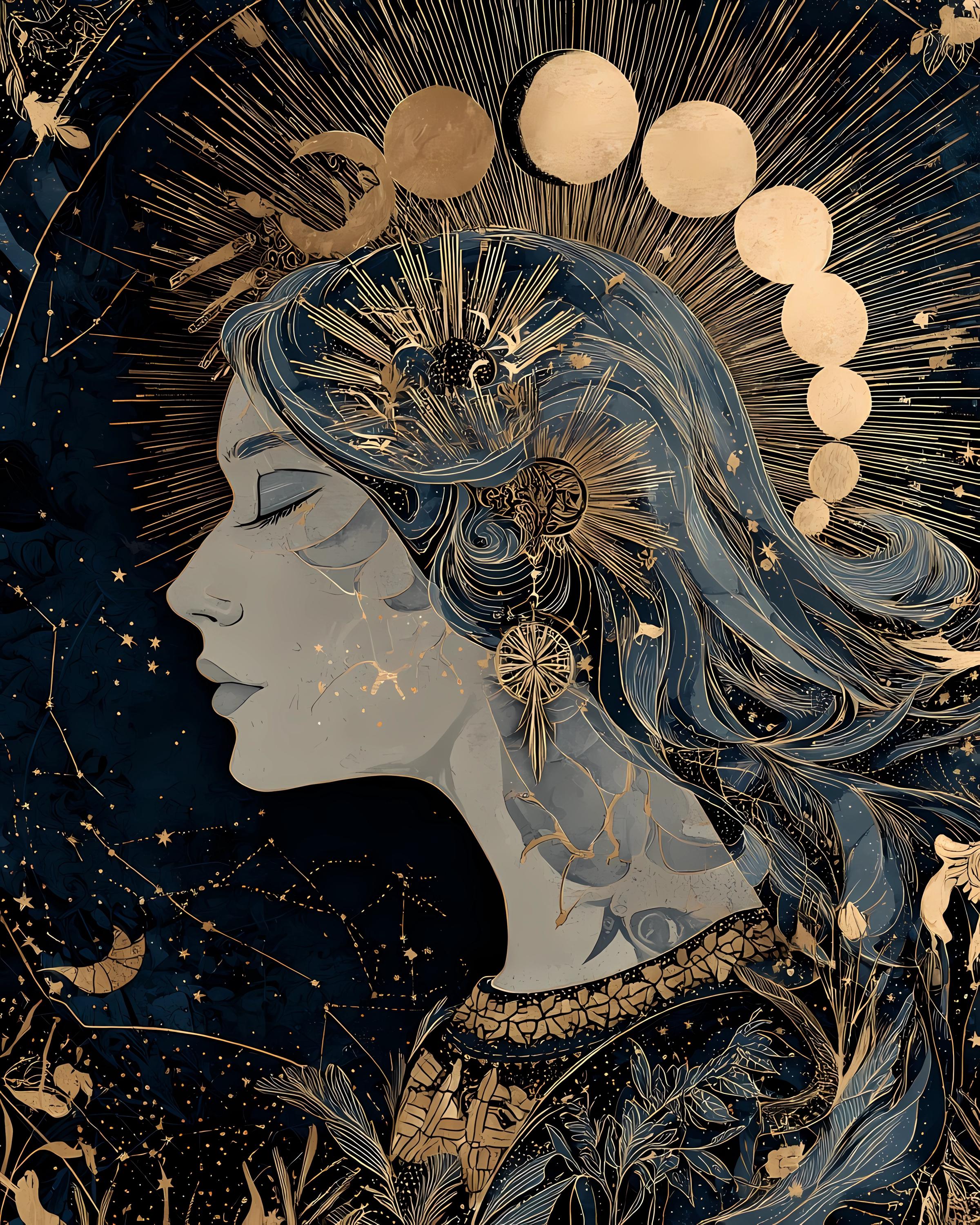 Goddess Moon Art Bundle: Celestial Gold Illustrations (PDF Download ...