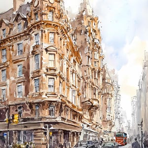 8 ilustraciones de pared con vistas de la ciudad de Londres vintage, imágenes prediseñadas de calles de Londres, paquete de imágenes PNG de acuarela de alta calidad con paisaje urbano de Londres, ilustraciones de pared con escenas urbanas