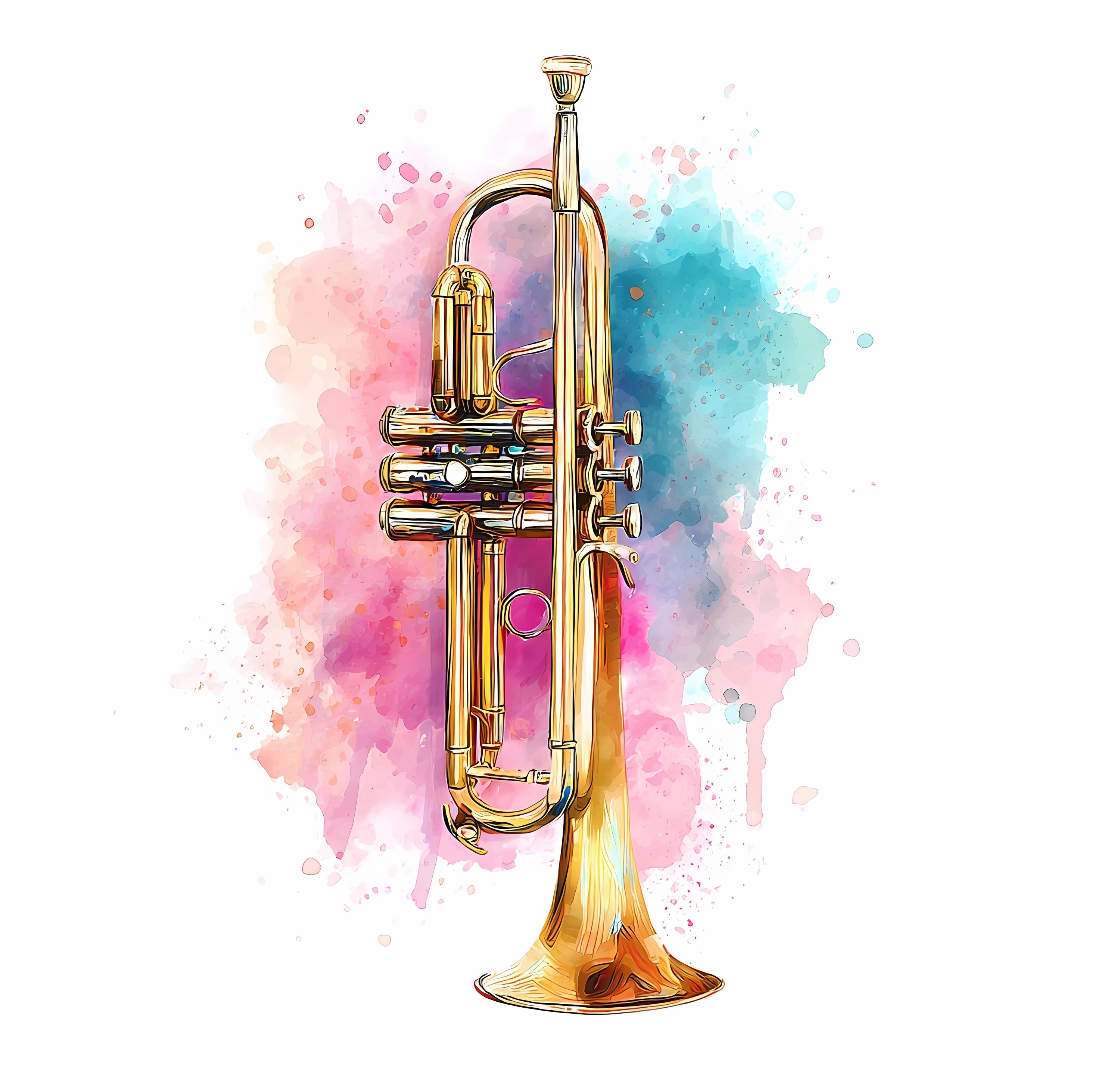 アート・デザイン・音楽 FIRST CLAIR TRUMPET SOLOS Watercolor Trumpet Wall Art Bundle: Jazz Music Decor (PNG & JPG