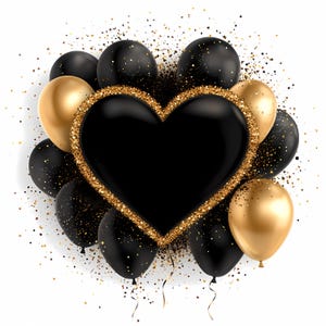 Black and Gold Balloon Clipart - 12 PNG Images for Birthday Invitations, Wedding Decor, Luxury Event Branding, Digital Download, Watercolor