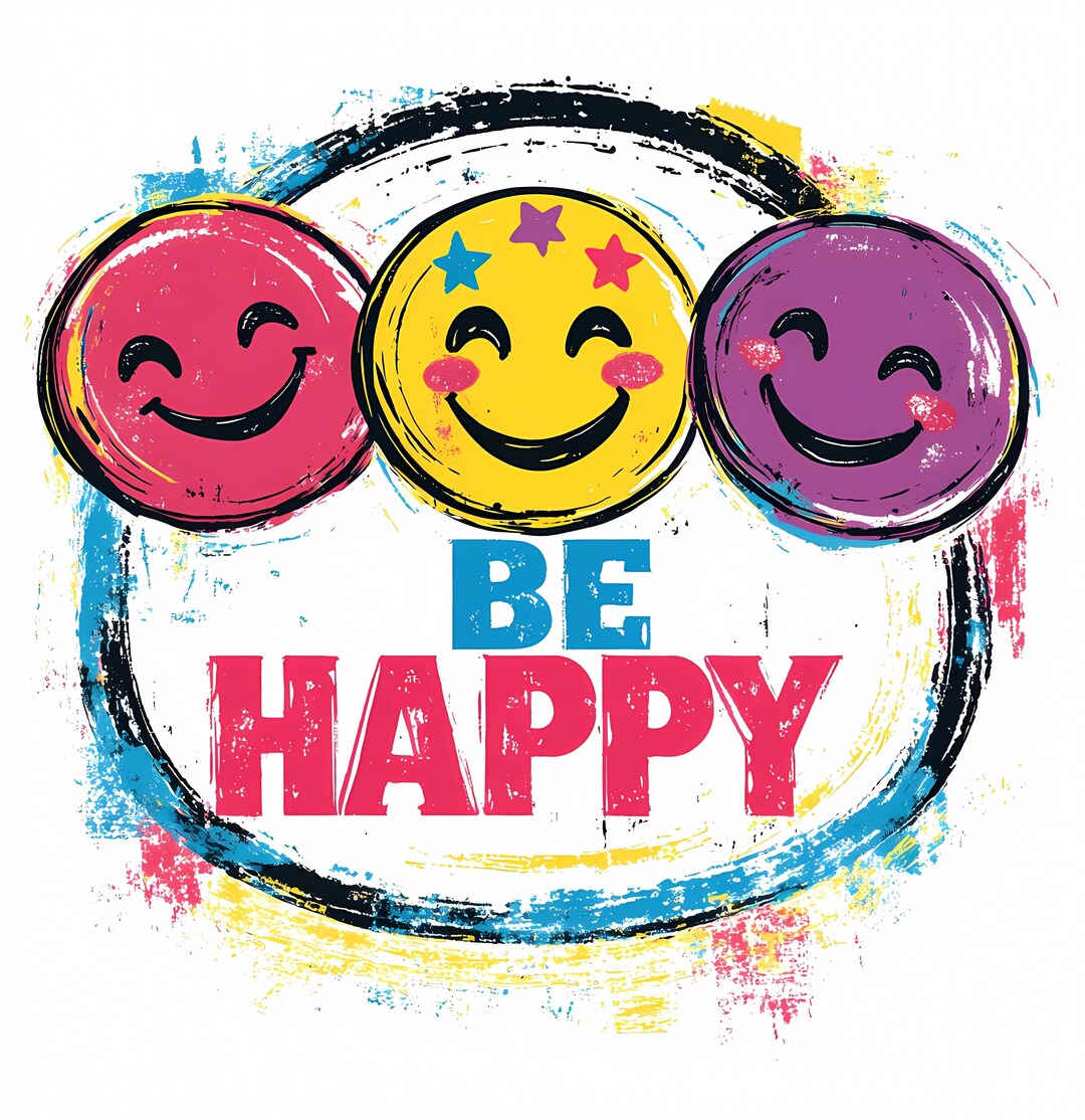 Watercolor Smiley Face Clipart: Be Happy PNG Bundle (digital Download ...