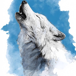 Howling Wolf Aquarell Clipart Bundle PNG JPG, Nordic Forest Wolf Wandkunst, Boho Tier Poster, mystischer Wolf druckbare Dekoration