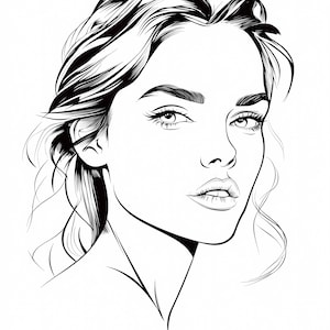 8 Woman Face Clipart, Face Line Art Clipart, Printable Pencil Drawn Black and White Woman Face Wall Art, Junk Journals Clipart, Scrapbooking