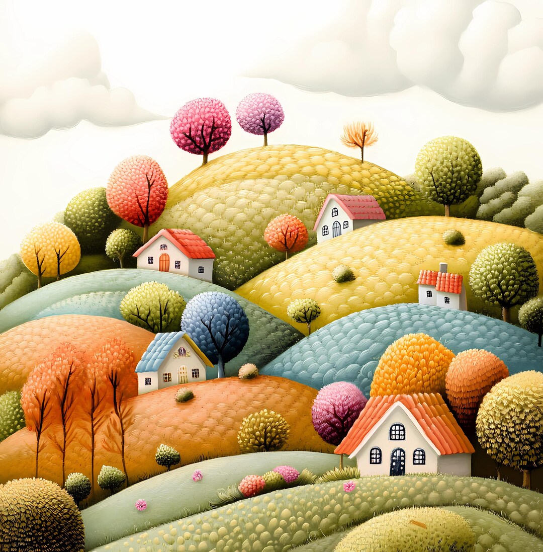 Whimsical Landscape Clipart Bundle: Countryside Scenery Graphics (pngs ...