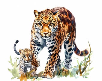 Realistic Leopard Watercolor Clipart Set, Paper Crafts Digital Download, 353