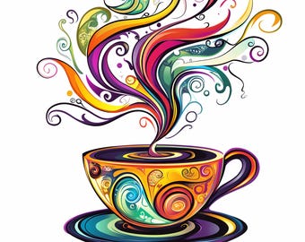 8 Colorful Abstract Coffee Cup Clipart, Colorful Coffee Images, Watercolor Abstract Cup Clipart Printable PNGs, Commercial Use Paper craft