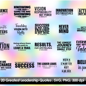 Greatest Leadership Quotes SVG Bundle, Famous People Success Saying, Leadership Print Poster, Motivation Affirmation Workplace Wall Art PNG