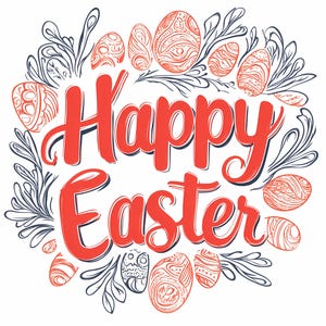 Happy Easter Clipart, Easter Eggs Wreath Clipart, Easter Spring Floral Wreath PNG, High Quality PNG, Paper Printable Easter Card Png