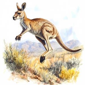 Australian Kangaroo Clipart Set of 8, Watercolor Kangaroo Art, Printable Australian Landscape, High Quality PNGs, Paper Craft, Junk Journal