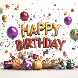 Happy Birthday Clipart Bundle - 11 Bunte Geburtstagsparty PNGs mit Luftballons, Kuchen, Konfetti, Partyhüten, Printable Geburtstag Grafiken PNG