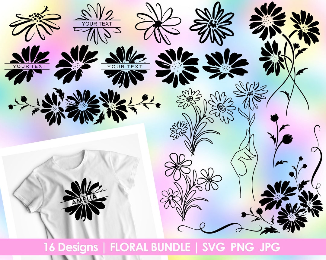 Daisy Flower SVG Bundle: Split Monogram, Floral Cut Files (digital ...