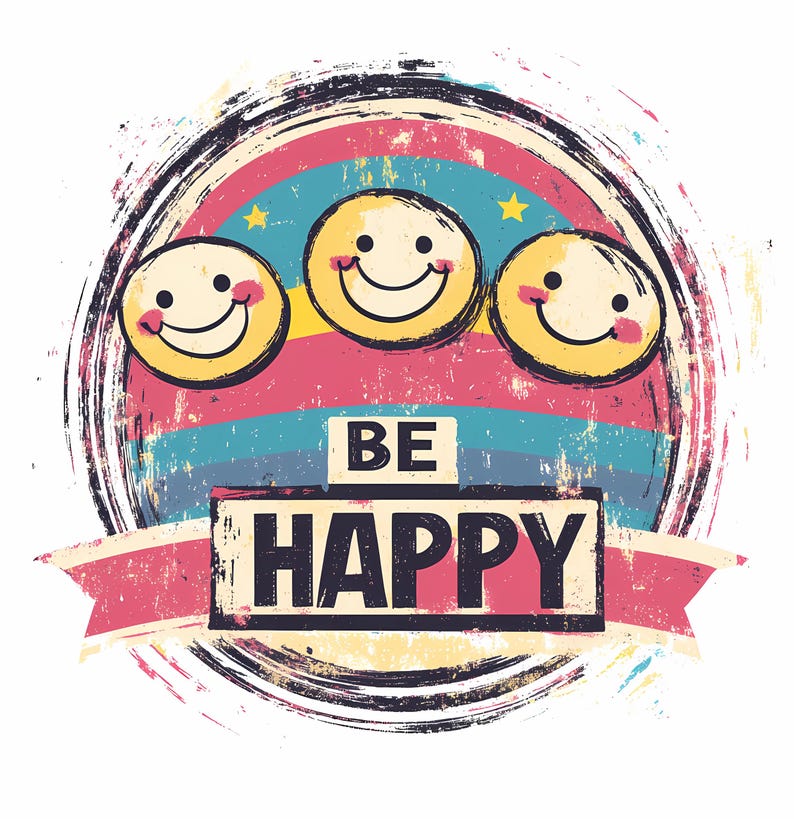Watercolor Smiley Face Clipart: Be Happy PNG Bundle (digital Download ...
