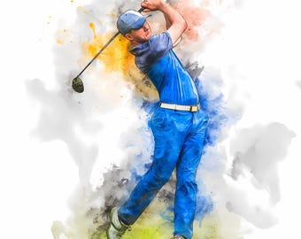 ゴルファーアートプリント カラフルなゴルフ絵画 ゴルフプレーヤー