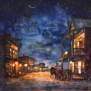 Bundle rustique de cliparts de ville du Far West, Western Cowboy Town PNG JPG, scène de rue de montagnes feu de camp saloon, art vintage de pistolet à whisky de poker