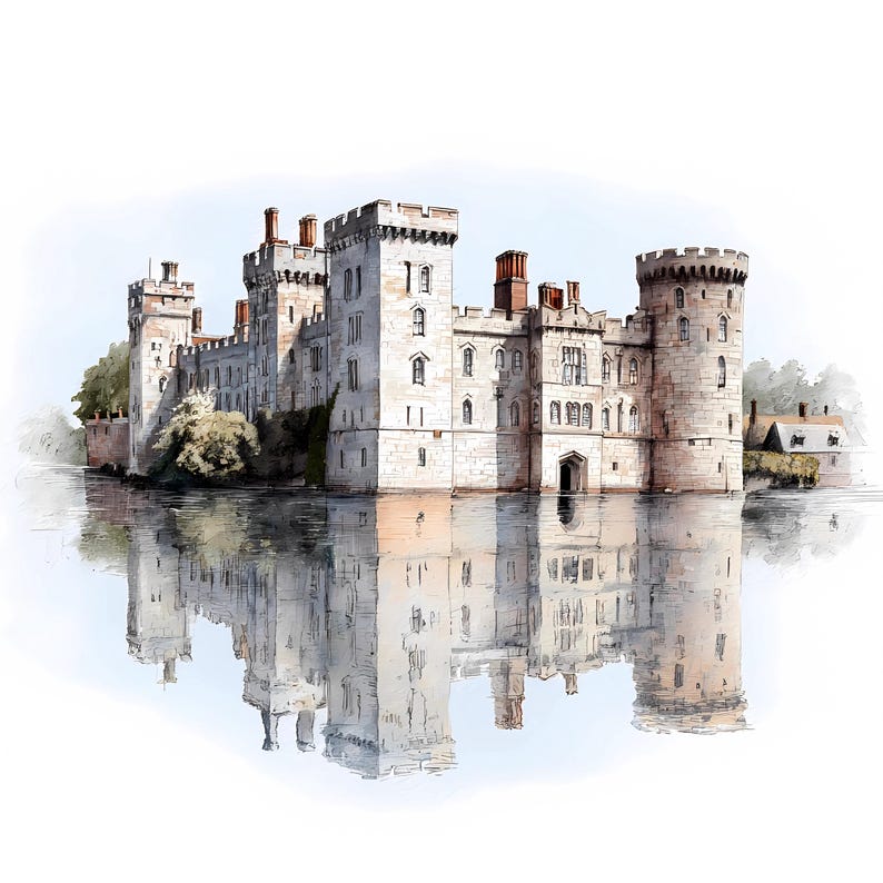 Medieval Castle Watercolor Illustration Bundle Gothic Architecture Art ...