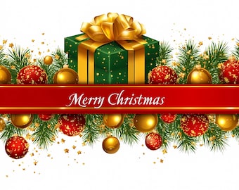 Christmas Gift Box Clipart Bundle, Green Gold Red Digital Download, 1531