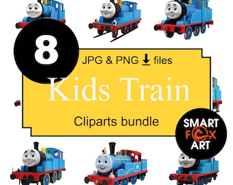 Conjunto de 8 cliparts de trem - clipart de ferrovia PNG, gráficos de trem para crianças, clipart de trem para impressão, scrapbooking, criação de cartões, diários de sucata