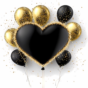 Clipart de globos negros y dorados: 12 imágenes PNG para invitaciones de cumpleaños, decoración de bodas, branding de eventos de lujo, descarga digital, acuarela