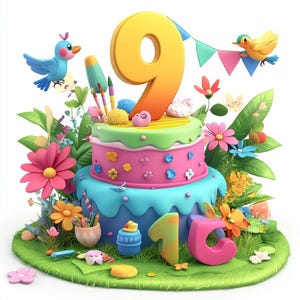 9.Geburtstag Kuchen Zahlen, Clipart Bundle, Kuchen Clipart, druckbare Cartoon Clipart, hochwertige PNGs, Papiermodell, Junk Journal