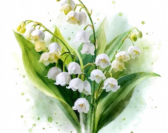 Lily of the Valley Watercolor Print Set: Floral Botanical Art (PNG & JPG Files)