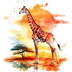 9 Giraffe Clipart, Watercolor Giraffe, Printable Watercolor clipart, High Quality PNGs, Digital download, Junk Journal Clipart, Paper crafts