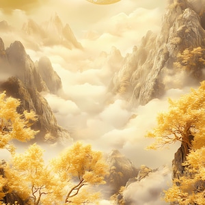 8 abstrakte chinesische Hügel Clipart, Aquarell Asien See und neblige Berg Clipart, Erde Clipart hohe Qualität Kartenherstellung PNGs Dateien Digital