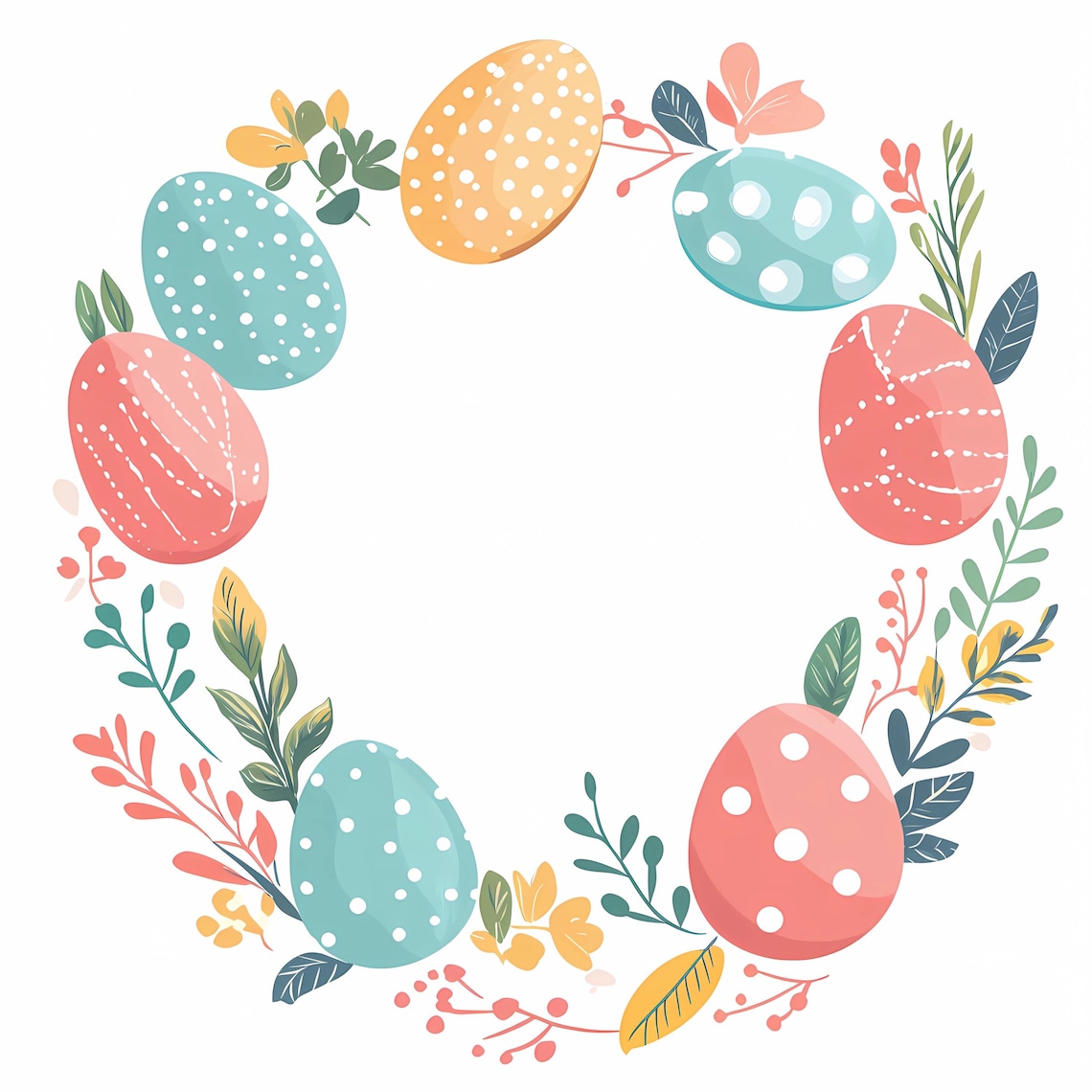 This beautiful PNG clipart features an elegant floral Easter wreath adorned with decorated eggs and spring flowers. Ideal for Easter crafts, invitations, sublimation projects, and home decor. The intricate floral details and pastel colors add a festive touch, perfect for celebrating the arrival of spring and Easter. Comes with a transparent background for easy use in any creative project.