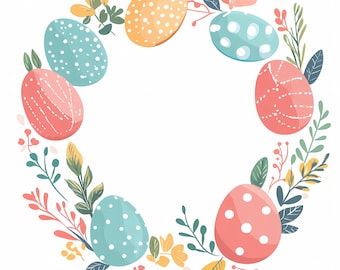 Floral Easter Egg Wreath PNG Clipart Set (Digital Download)